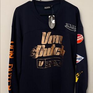 Von Dutch Navy and Gold Graphic Long Sleeve